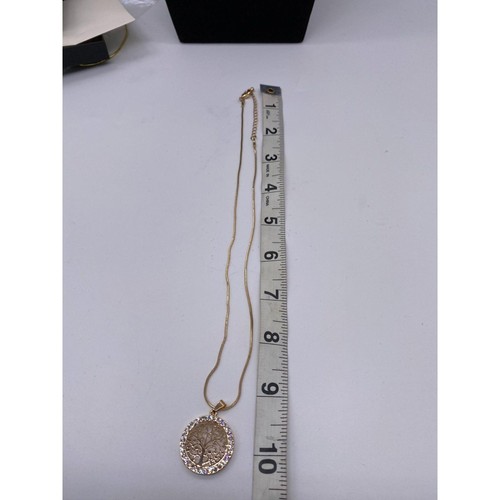 Collar colgante Tree of Life circonita cúbica enchapado en oro para mujer redondo diamantes de imitación - Imagen 6 de 6