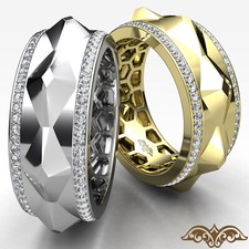 Facet Cut Round Diamond Eternity Men's Wedding Micro Pave Band Gold Ring 1 Ctw.