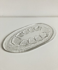 Servierplatte aus Glas mit abstraktem Muster Eisglas Optik 1980er Jahre