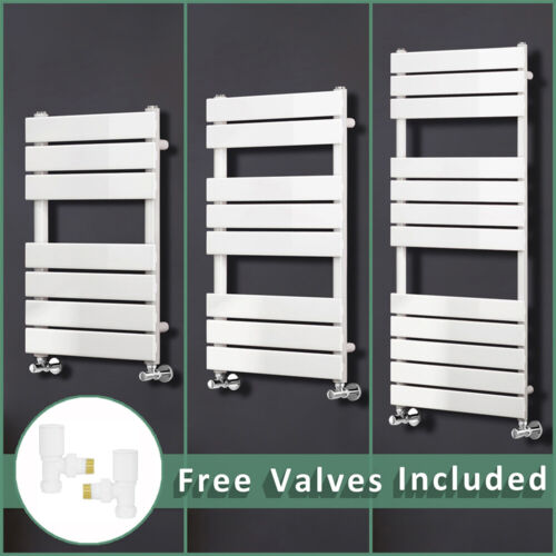 White Designer Flat Panel Towel Rail Radiator Bathroom Warmer With Free Valves