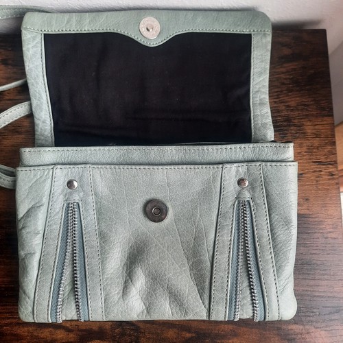 Anthropologie Day & Mood Pine Crossbody Bag Teal Mint Green Leather Zip Accent - Picture 7 of 10