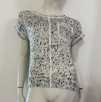 MARC CAIN MARCCAIN white black grey pattern t-shirt jersey size 1