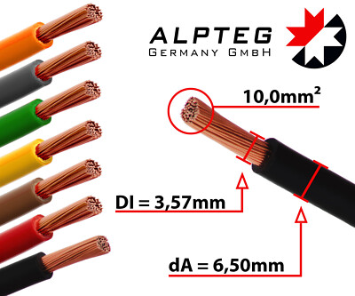 H07V-K 10mm² Leitung  Litze Einzelader Kabel Batterieleitung flexibel ALPTEG