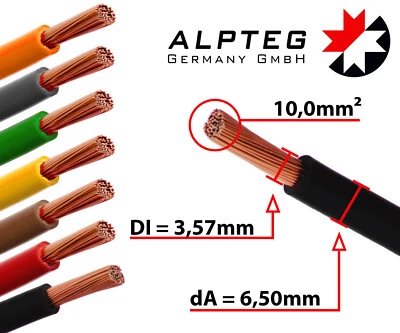 H07V-K 10mm² Leitung Litze Einzelader Kabel Batterieleitung flexibel ALPTEG