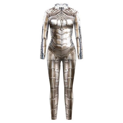 Mechanical CyberPunk Armor Catsuit Zipper Jumpsuit Bodysuit Halloween Game Party