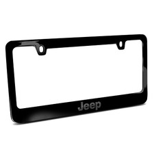 Jeep in 3D Dark Gray Letters on Black Metal License Plate Frame