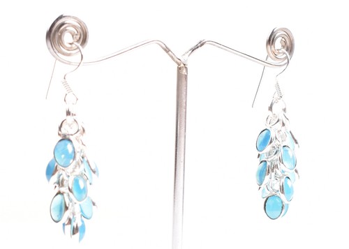 Trauben Blumenstrauß Aquamarin Marine Handgefertigt Rhodium Poliert Elegant Lang - Bild 3 von 5