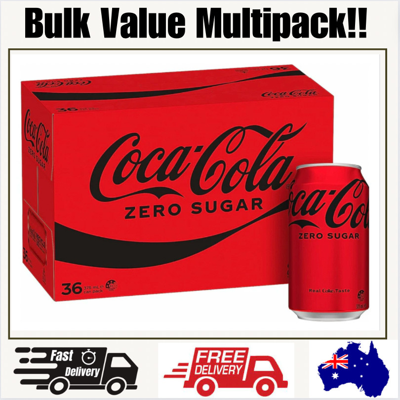 Coca-Cola Zero Sugar Soft Drink Multipack Cans (36 x 375mL) Bulk Value Coke Pack