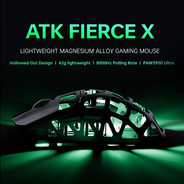 ATK Fierce X Wireless Gaming Mouse – 42g Magnesium Alloy PAW3950 Ultra 8KHz - Image 2 of 4