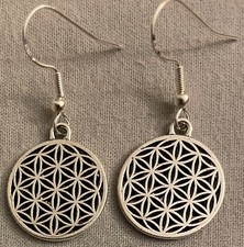 FLOWER OF LIFE EARRINGS - Pewter with Sterling Silver Ear Wires GEOMETRIC