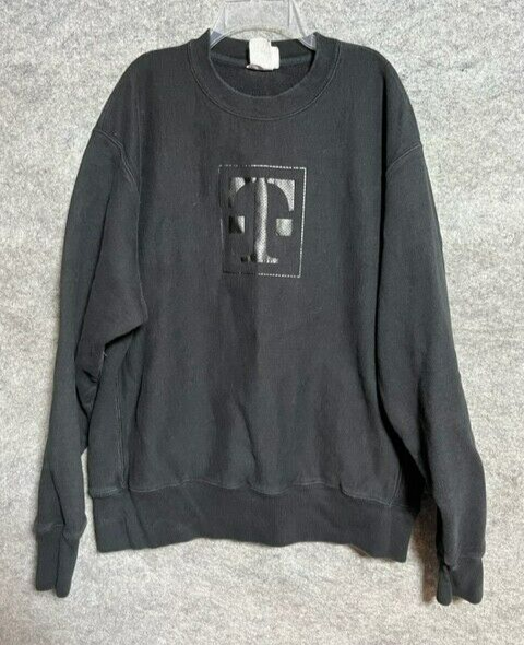 Champion Mens L Reverse Weave Fleece Pullover Sweatshirt Cotton Blend Black-image