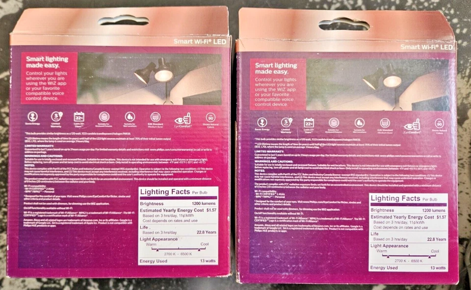 Philips 120W Equiv LED Smart Wi-Fi Tunable White Light Bulb Wiz Bluetooth 2 Pack - Image 2 of 3