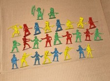Vintage Lot 27 Cowboys and Indians Plastic Figures Red Yellow Blue Green