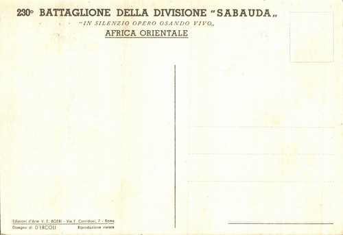 WW2 - COLONIE - D'ERCOLI - 230° Battaglione Divisione Sabauda - NV - SG235 - Imagen 2 de 2