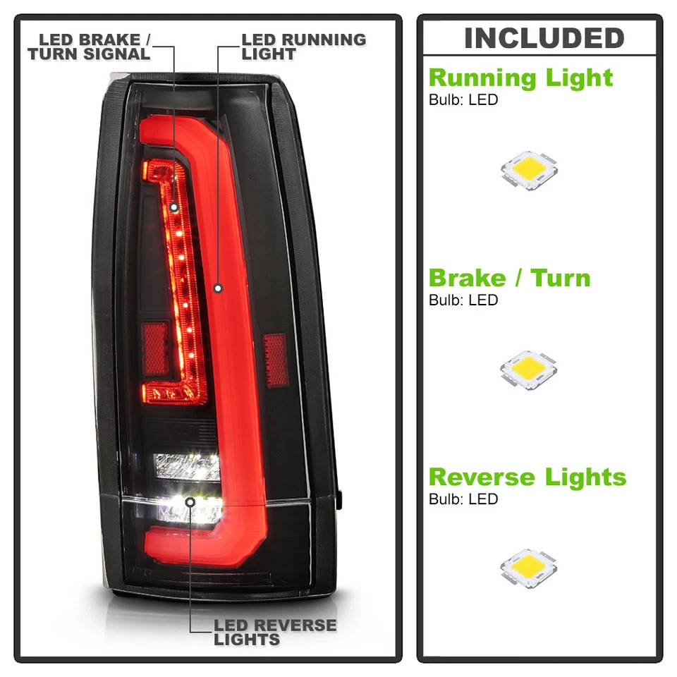 For 1988-1998 Chevy/GMC C10 C/K 1500 2500 3500 Black Full LED Tail Lights Lamps - Image 4 of 4