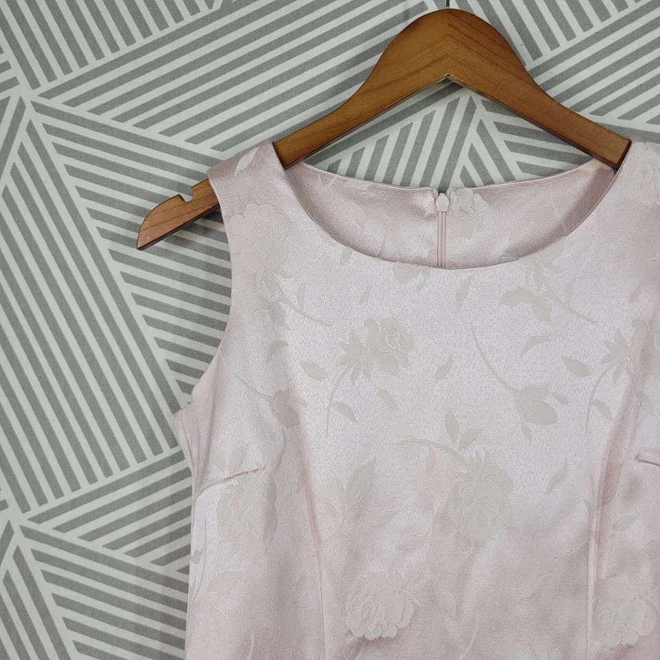 Vestido Vaina Vintage Talla 4 Fiesta Noche Floral Satén Jaquard Rosa Claro Bebé Foto 3 de 4
