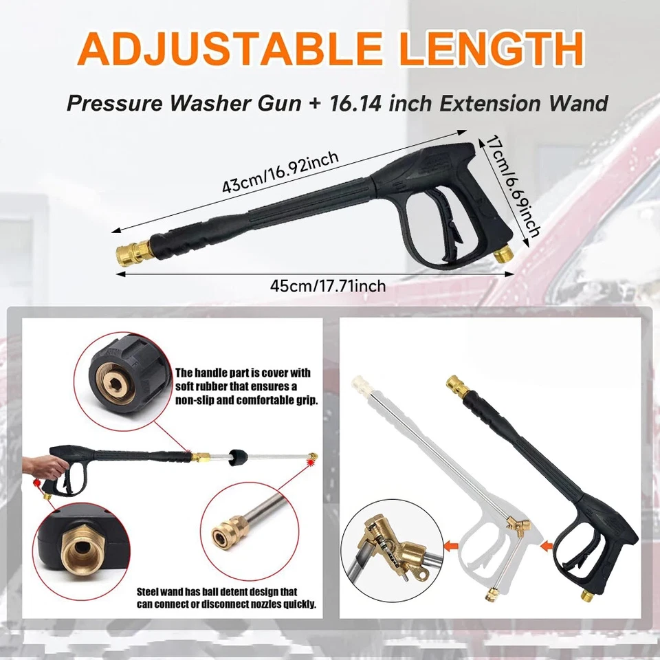 Pistola de lavadora eléctrica de alta presión 4000 PSI para automóvil varilla pulverizadora lanza boquilla y kit de manguera Foto 3 de 4