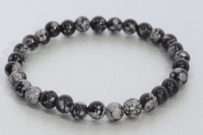  Schneeflocken Obsidian Kugel Schmuck 6mm Edelstein Stretch Armband 6S162 - indi