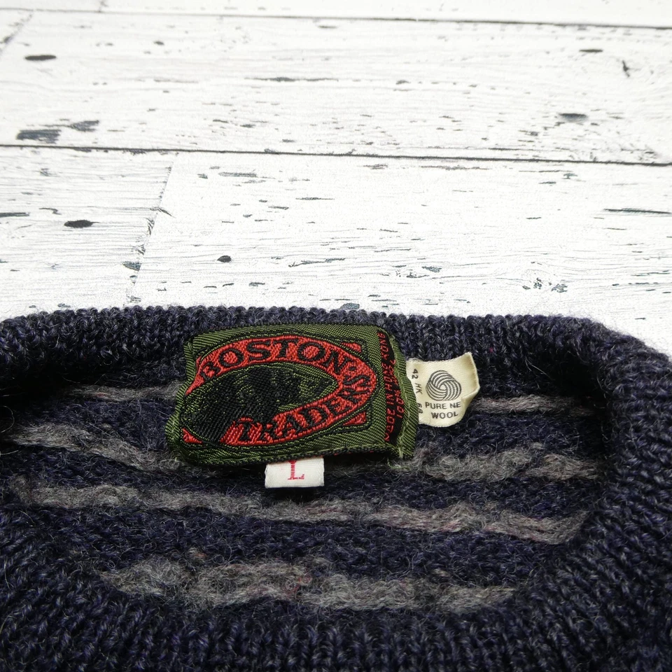VINTAGE Boston Traders Sweater Mens Small Blue New Wool Fair Isle Fisherman - Image 2 of 4