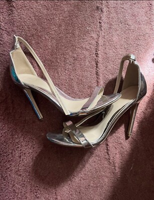 Missguided Silver Metallic Sandal Heel Size UK
