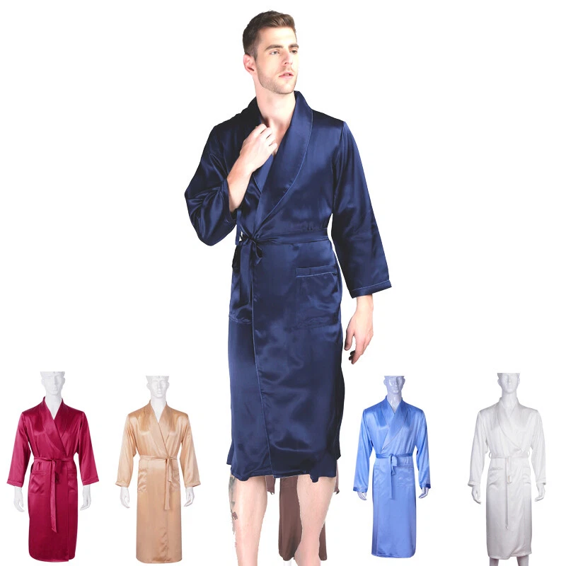 Mens 100 Mulberry Silk Bath Robes Night Dress Sleeping Gowns Nighties All Size