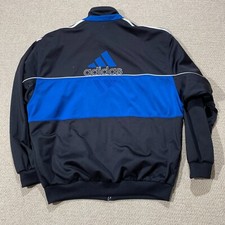 VINTAGE Adidas Tracksuit Top Mens Large Black Fleece Track Jacket Football