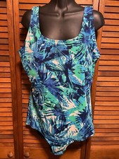 WOMENS SWIMSUIT 16 BLUE FLORAL SPORTI LINED BATHINGSUIT