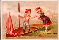 A. Sennelier A La Parisienne FRENCH  Victorian Trade Card Boy Helps Girl Rowboat