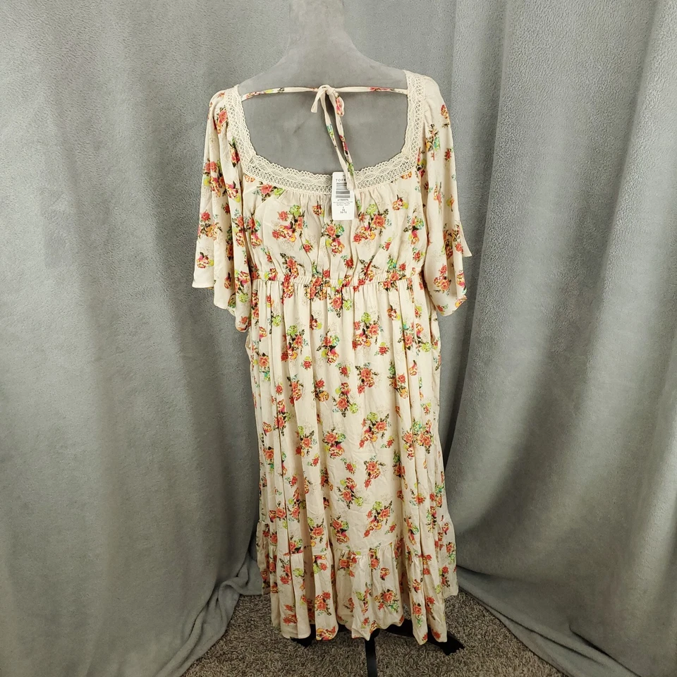 全新 Torrid 连衣裙 女式 1X Maxi 象牙色 花卉 波西米亚 Cottagecore 有内衬 全新带标签 长 16 — 第 3/4 张图片