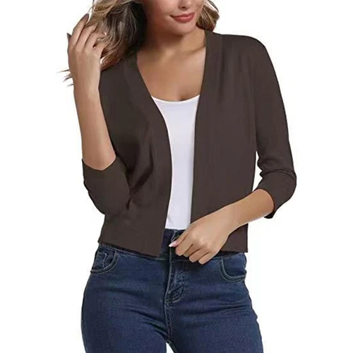 Women Short Coat Slim Fit Classic 3/4 Sleeve Short Bolero Shrug Sweater Cardigan - Bild 3 von 23