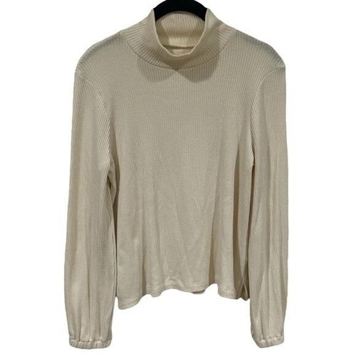 Madewell Ivory Ribbed Cowl Neck Lightweight Long Sleeve Blouse Women's Size S - Picture 2 of 10