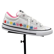 Converse Chuck Taylor AllStar Youth Girls Embroidered Slip-on Shoes Size 3 White