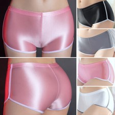 Women Opaque Wet Look Boxer Briefs Shiny Glossy Satin Panties Gym Fitness Shorts