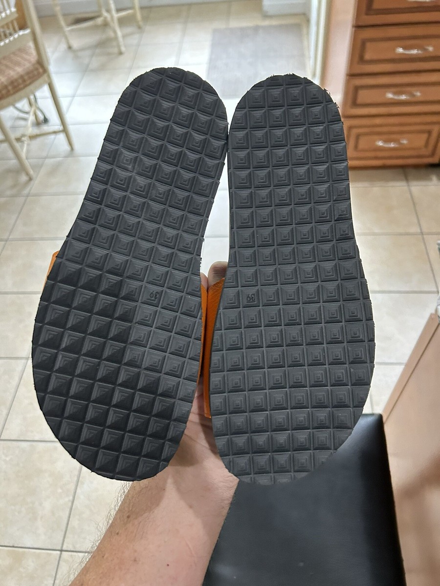 BUSCEMI Mens Scratch Spellout Logo Slides Sandals Orange 