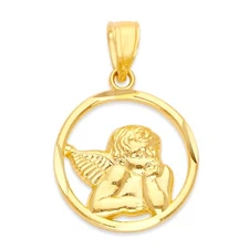 Solid Gold Angel Pendant in 10k or 14k, Saint Necklace for Women