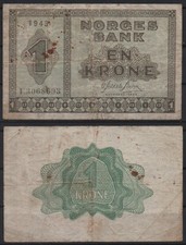 [29329] - Banknote NORWEGEN, 1 Krone, 1943, P15q, gebraucht (IV).