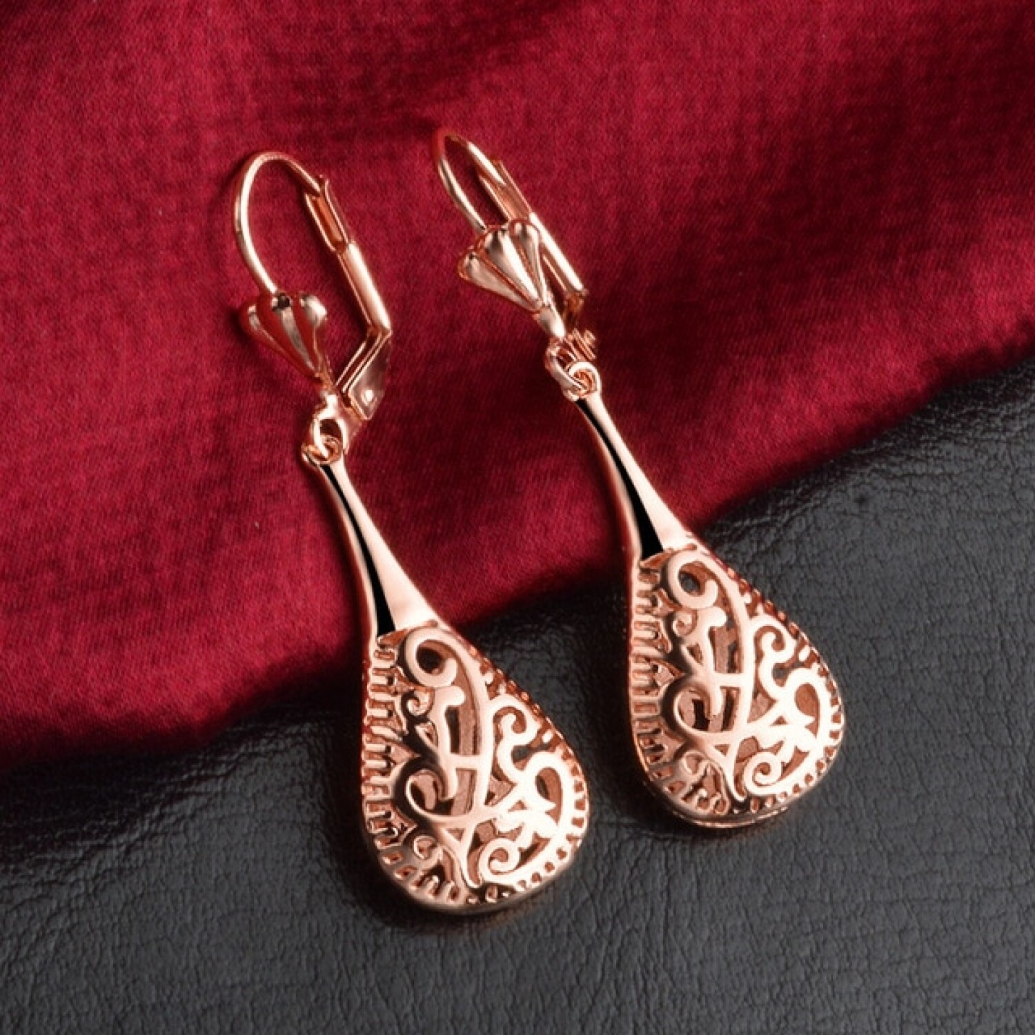 Filigree Lute Teardrop Jewelry Sterling Lever Back Drop Dangle Earrings
