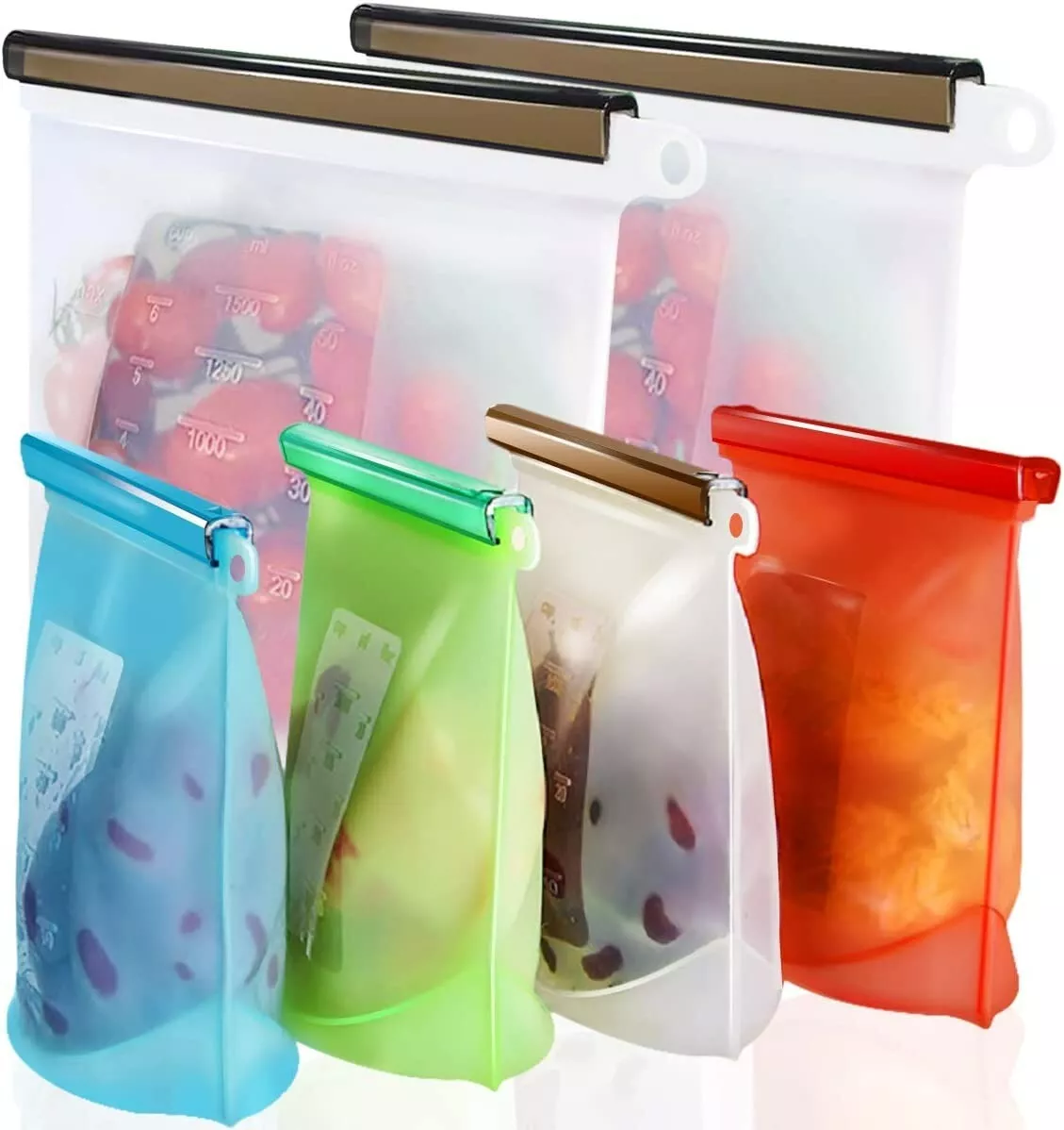 6 Pack Reusable Silicone Food Storage Bags Airtight Seal Food Preservation  Bags