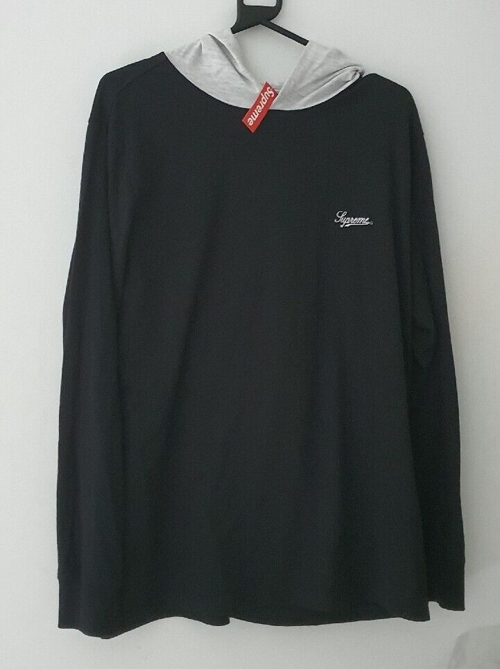 SS17 Supreme Contrast Hooded L/S Top Black hoodie size L SS17 Supreme Contrast Hooded L/S Top Black hoodie size L