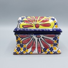 Talavera México Cerámica Tesoro Cofre Baratija Caja Joyería Pintura a Mano Terracota