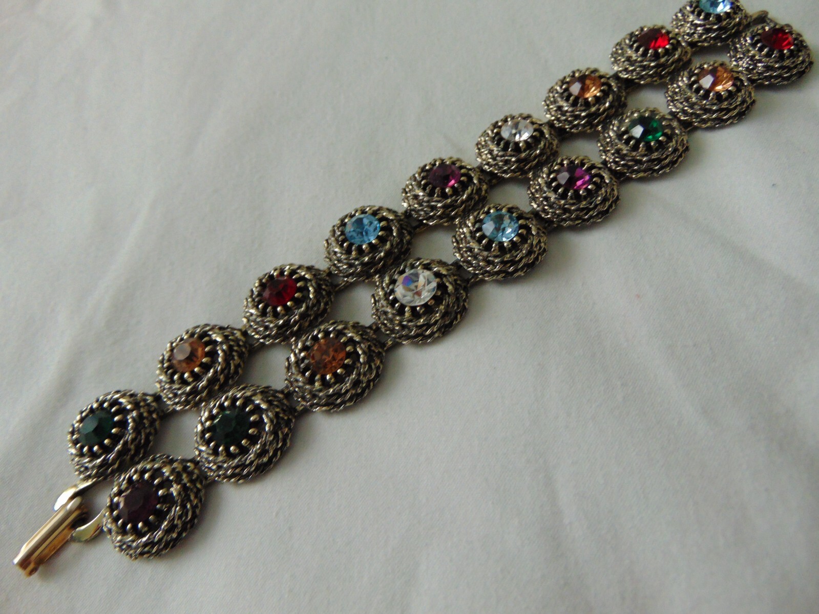 vintage Judy-Lee signed colorful crystals silver chunky bracelet