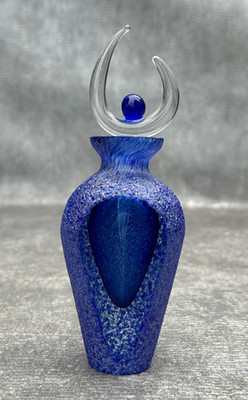 VINTAGE COBALT BLUE CRYSTAL PERFUME BOTTLE w EXOTIC DABBER ENCRUSTED ART GLASS