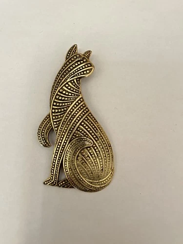 Cat Lovers Brooch Unique Swirl Pattern  Vintage Pin Costume Jewelry Gold Tone