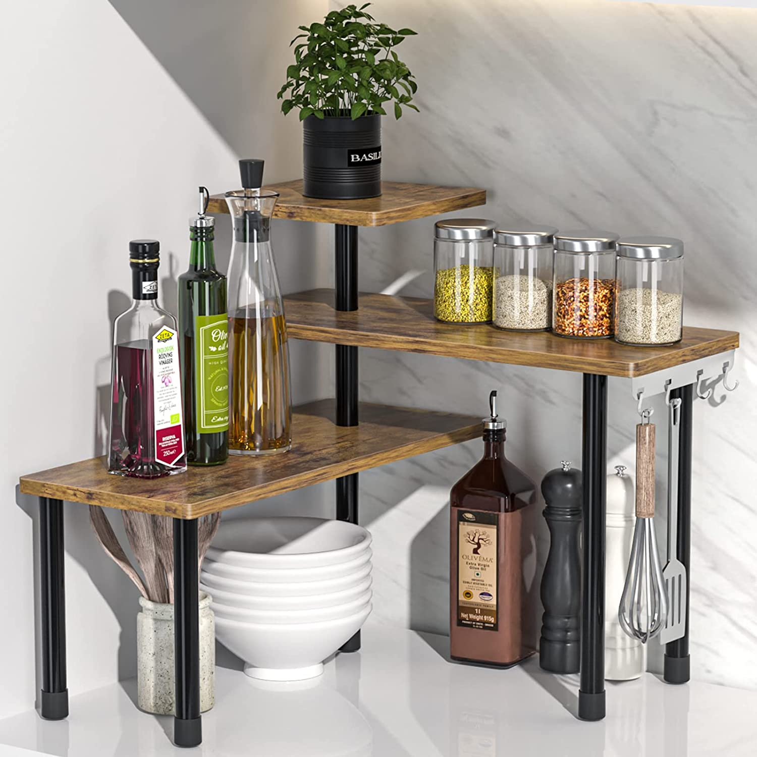 Countertop Organizer Organization, 3 Tier Moveable Corner Shelf Organizer for Ki