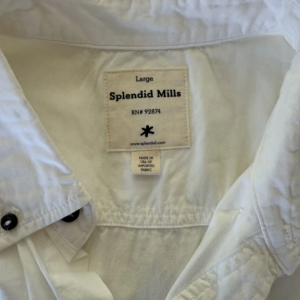 Splendid Men’s L White Long Sleeve Button Up Shirt  100% Cotton - Image 4 of 4
