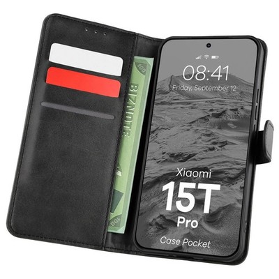 Handyhülle mit Klappe für Xiaomi 15T Pro Bizon Case Flip Cover Etui Schwarz