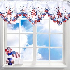 Patriotic Kitchen Curtains Valances 58 x 14 Inch Embroidered 4th of July Red