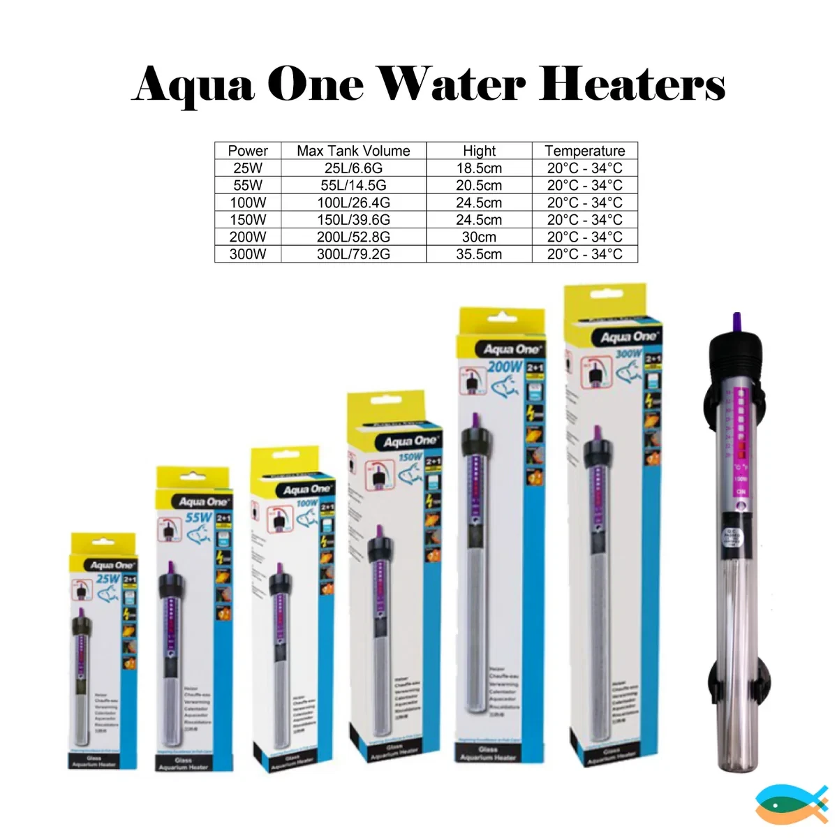 Aqua One Aquarium Heaters Submersible Fish Tank Heater