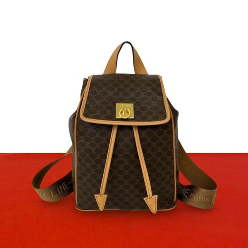 Celine Macadam Leather Backpack Women Brown One Size