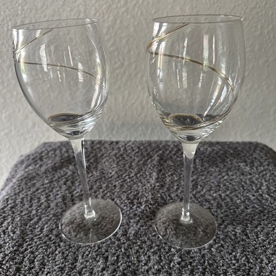 Vintage Set Of 2  Kosta Boda Gold Swirl Wine Glasses Sweden 8.5  Tall